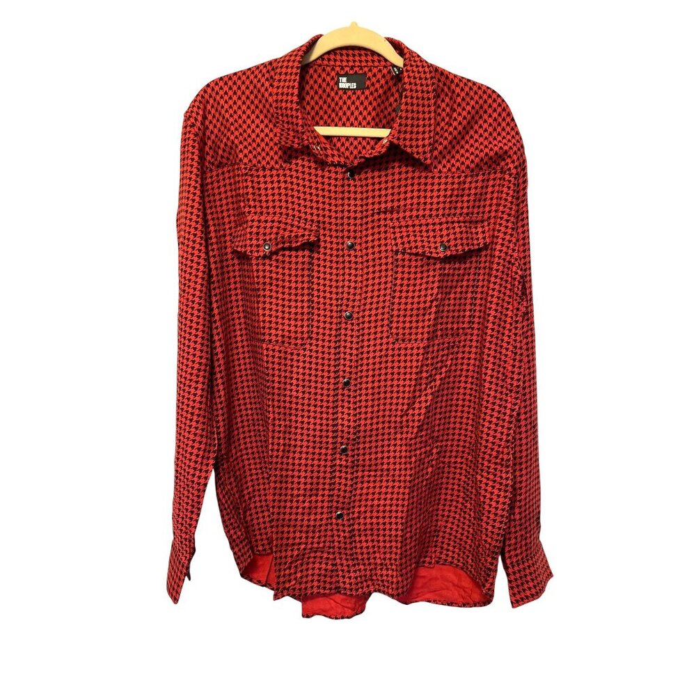 The Kooples Red & Black Houndstooth Long Sleeve Button Down Shirt Sizes S, M, L